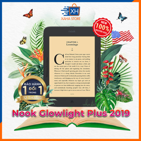 Máy đọc sách Nook Glowlight Plus, đèn vàng, 7.8 inch, loại New – Opened Box