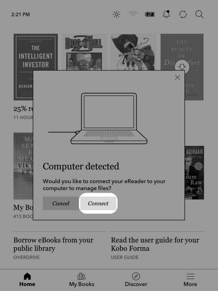 kết nối máy tính với Máy đọc sách Kobo Clara HD