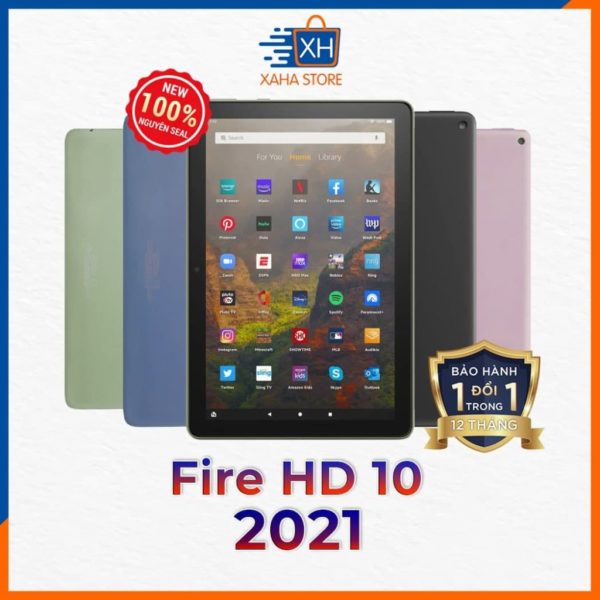Máy tính bảng Fire HD 10 – 2021 – 11th generation – 32GB – Đen, xanh denim, xanh olive, hồng lavender
